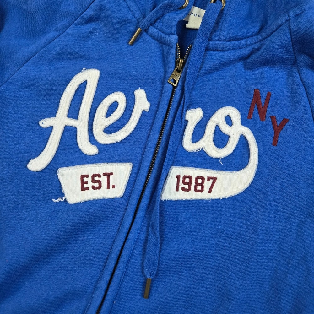 Aeropostale Sweater Mens Small Blue Pullover Hoodie Spellout Y2K New York‎ - Picture 2 of 8